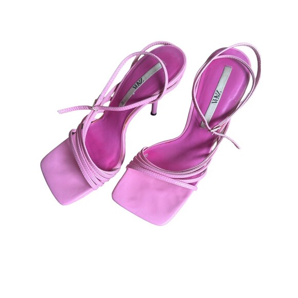 Zara Womens Square Toe Strappy Heels Barbie Pink Size 9 - Picture 4 of 8